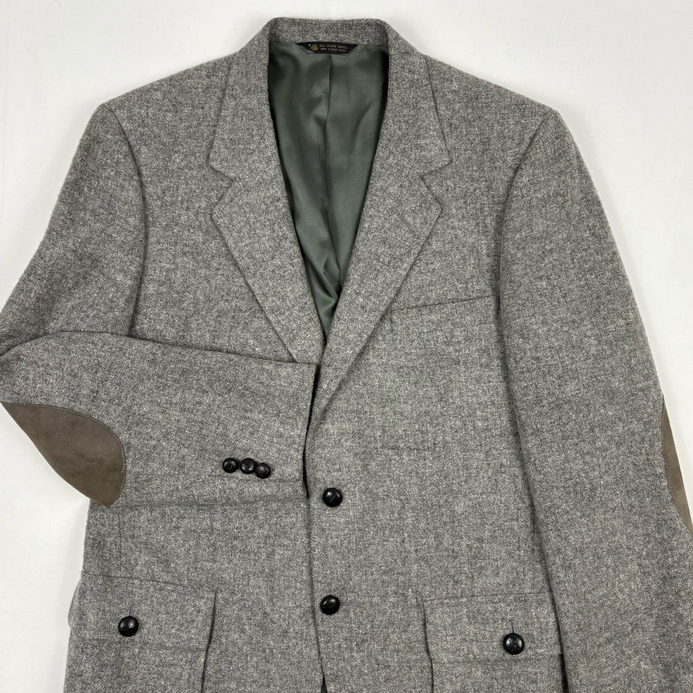 VTG 80s John Alexander Wool Flannel Flap Patch Pocket Sport Coat 40R Gray USA